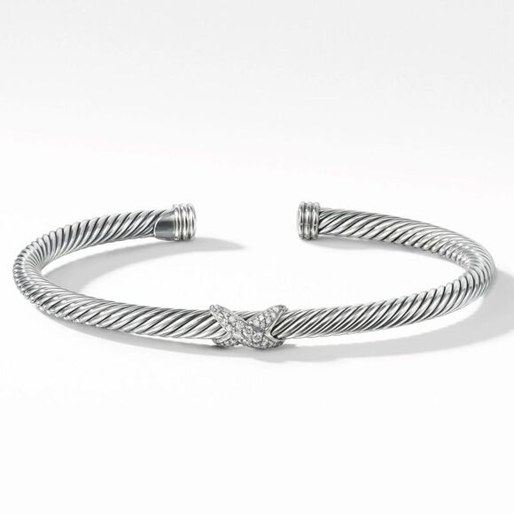 DAVID YURMAN X Station Bracelet in Sterling Silver with Pavé Diamonds |Size: M| - Picture 1 of 12